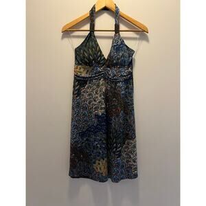 Christina Love Halter Dress Abstract Peacock Print Size Medium JL